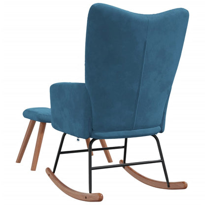 Rocking chair with stool velvet blue