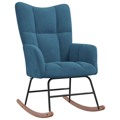 Rocking chair with stool velvet blue