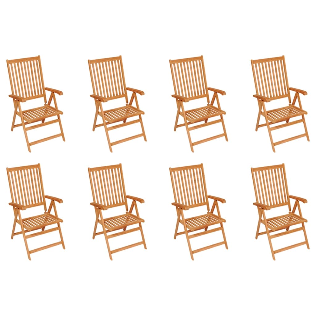 Adjustable garden chairs with cushions 8 pcs. Solid teak wood