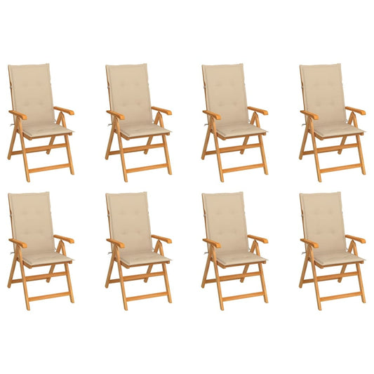 Adjustable garden chairs with cushions 8 pcs. Solid teak wood