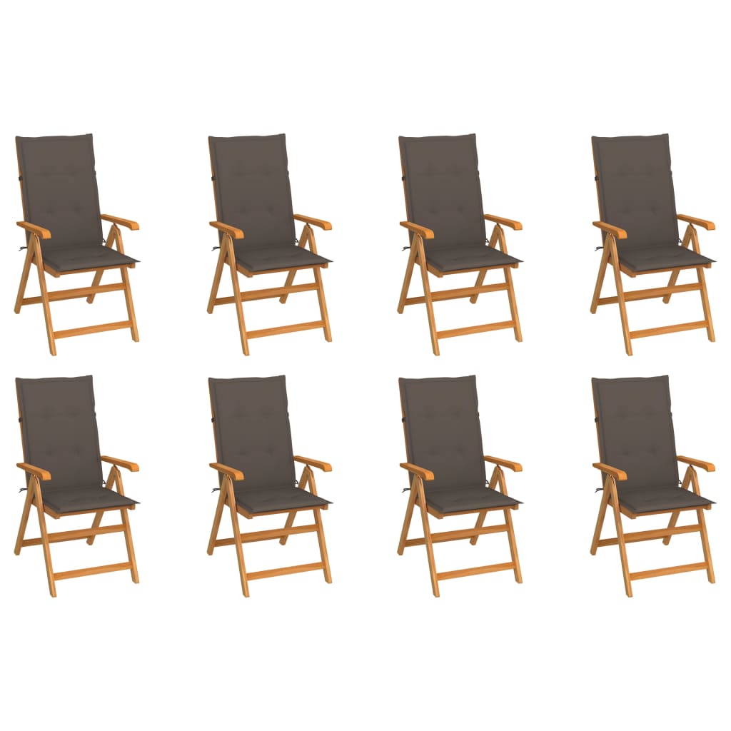 Adjustable garden chairs with cushions 8 pcs. Solid teak wood