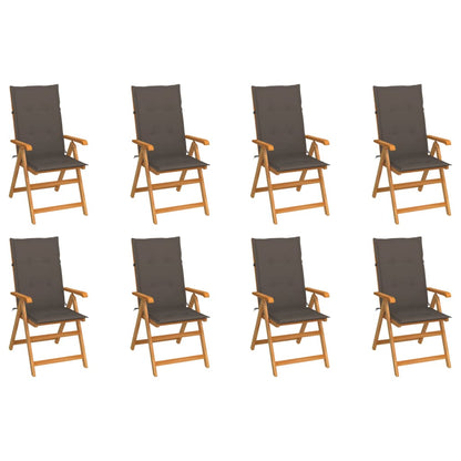 Adjustable garden chairs with cushions 8 pcs. Solid teak wood