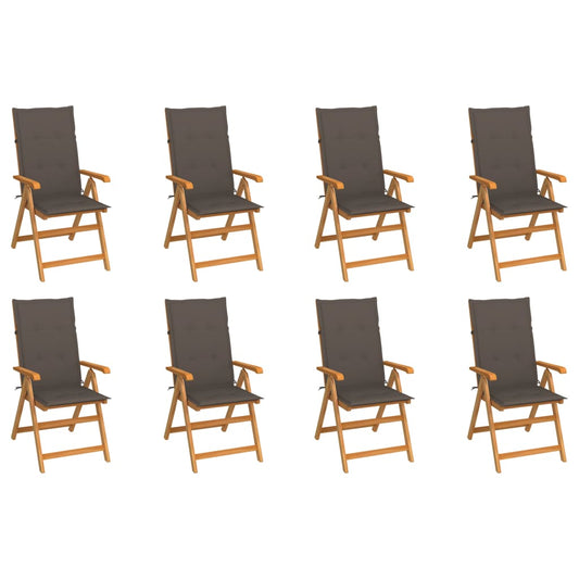 Adjustable garden chairs with cushions 8 pcs. Solid teak wood