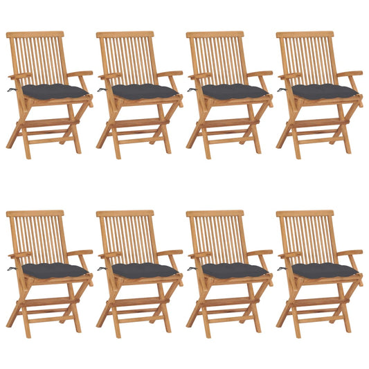 Garden chairs with anthracite cushions 8 pcs. Solid teak wood