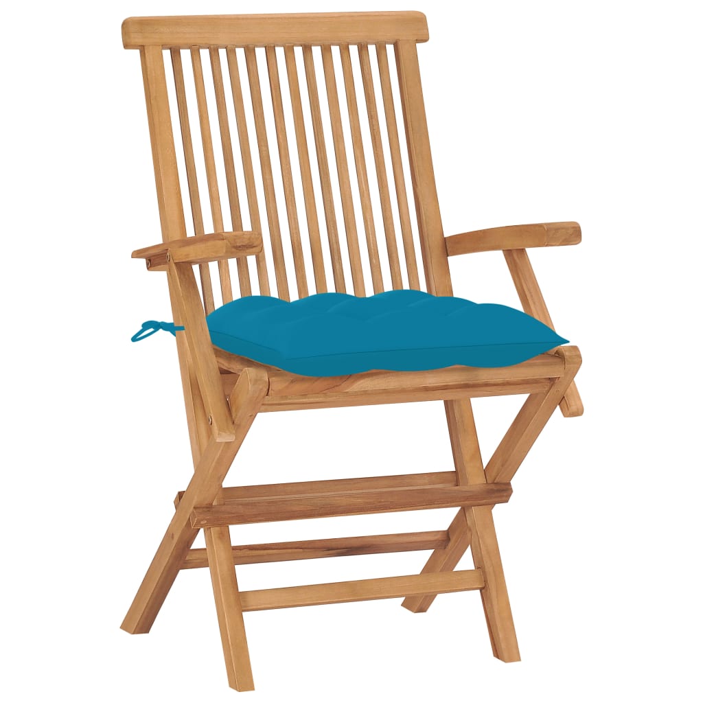 Garden chairs with light blue cushions 8 pcs. Solid teak wood