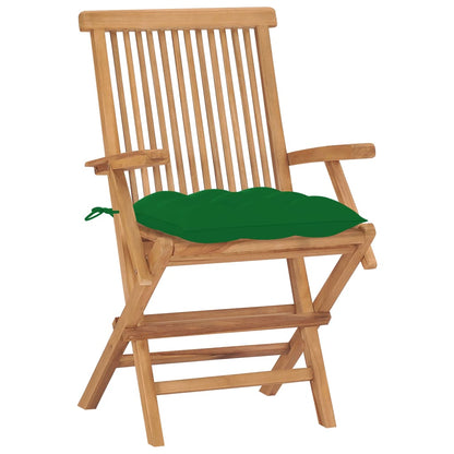 Garden chairs with green cushions 8 pcs. Solid teak wood