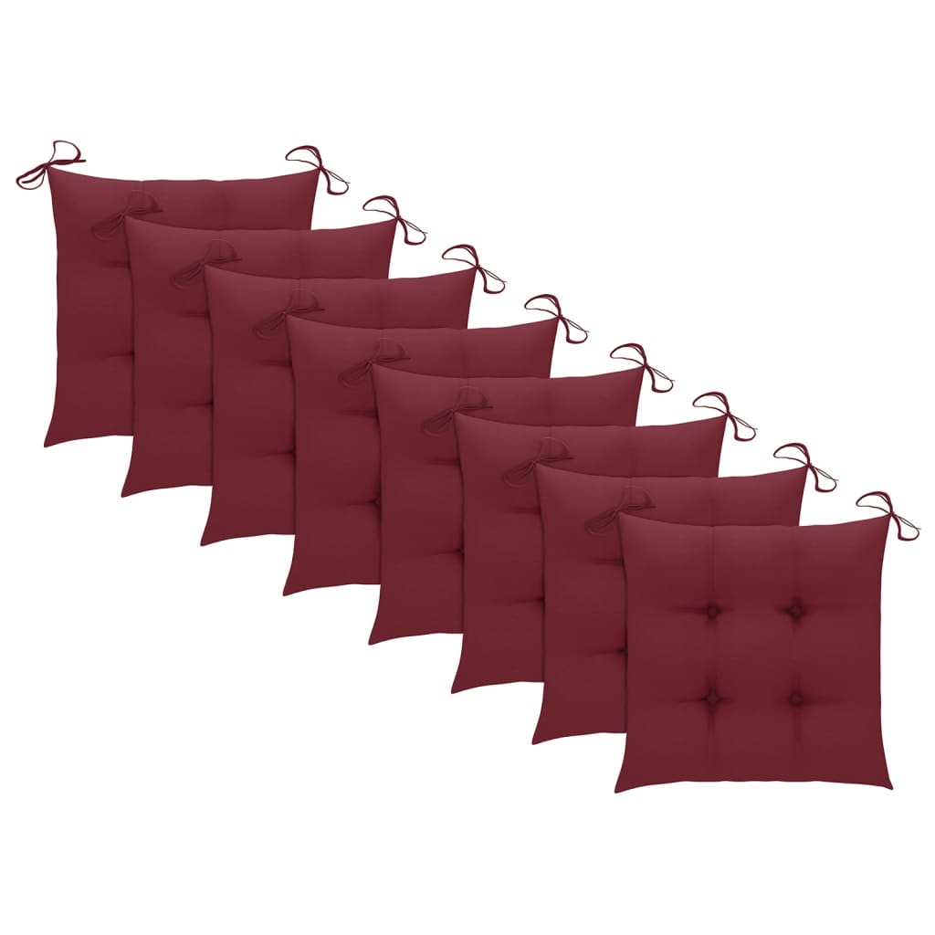 Garden chairs with wine red cushions 8 pcs. Solid teak wood