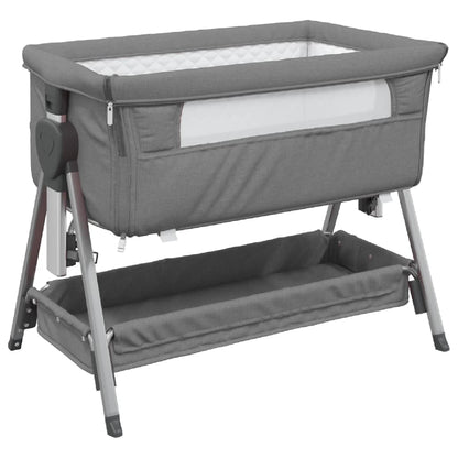 Baby bed with mattress dark grey linen fabric