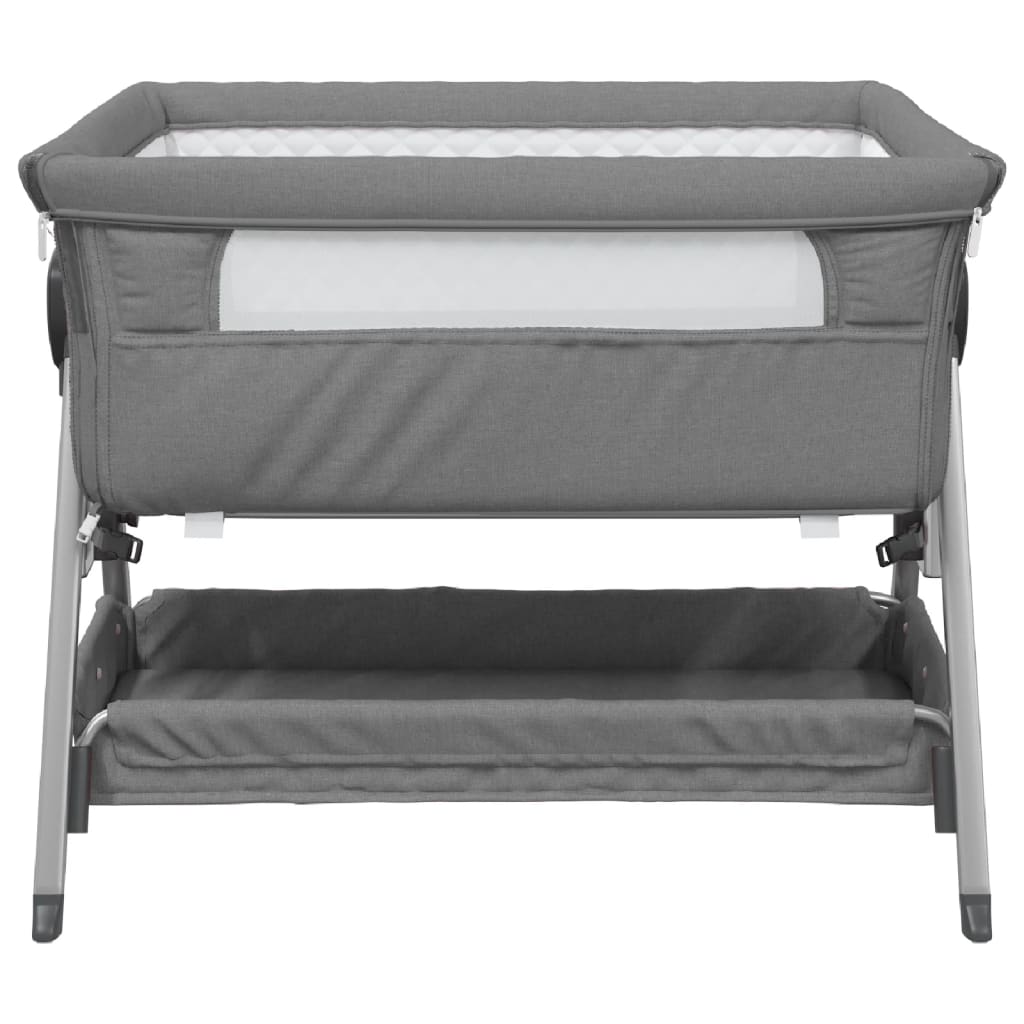 Baby bed with mattress dark grey linen fabric