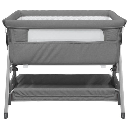 Baby bed with mattress dark grey linen fabric