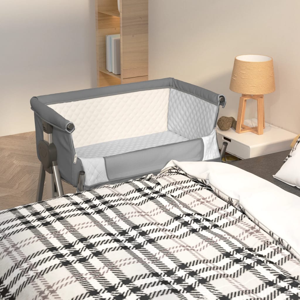 Baby bed with mattress dark grey linen fabric