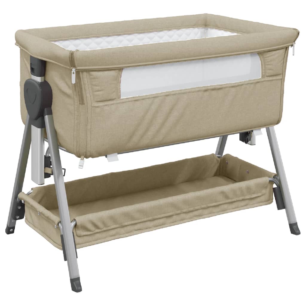 Babybett mit Matratze Taupe Leinenstoff