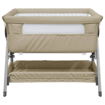 Babybett mit Matratze Taupe Leinenstoff