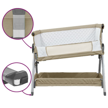 Babybett mit Matratze Taupe Leinenstoff