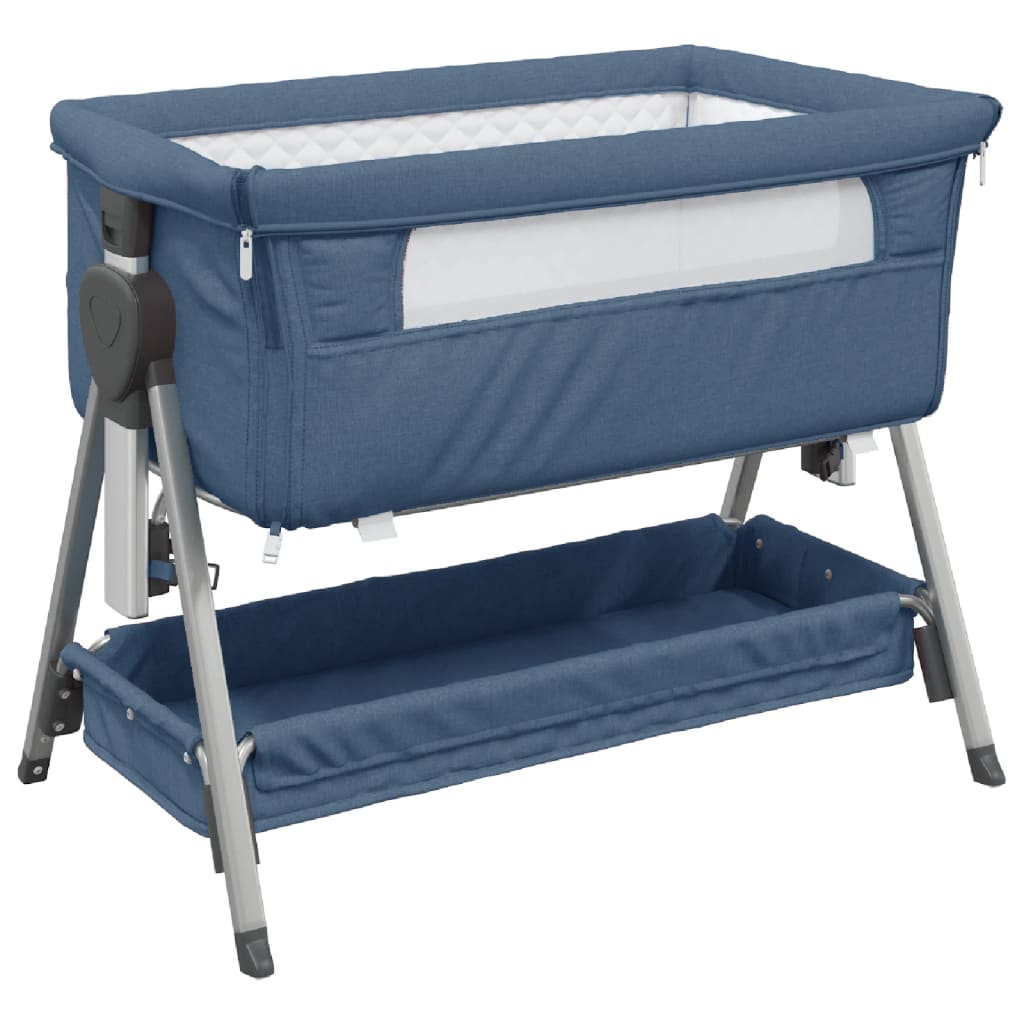 Babybett mit Matratze Marineblau Leinenstoff