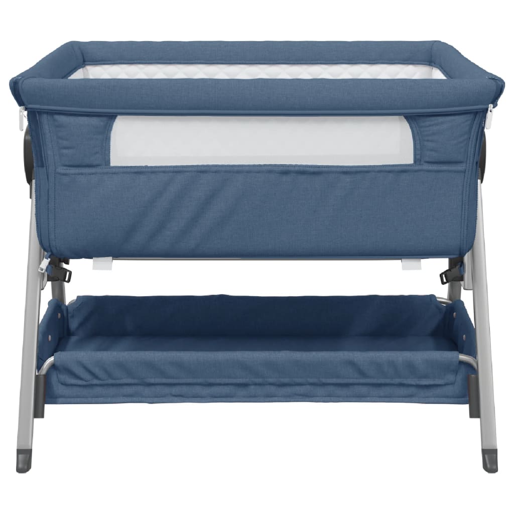 Babybett mit Matratze Marineblau Leinenstoff