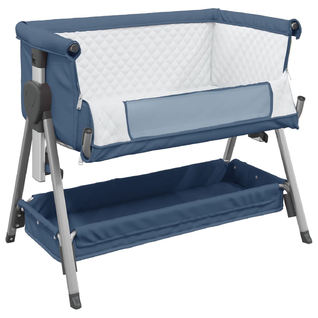 Babybett mit Matratze Marineblau Leinenstoff