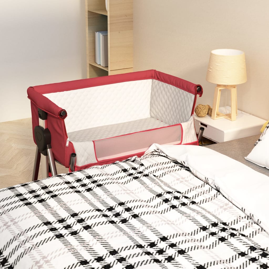 Baby bed with mattress red linen fabric