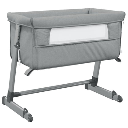 Baby bed with mattress light grey linen fabric