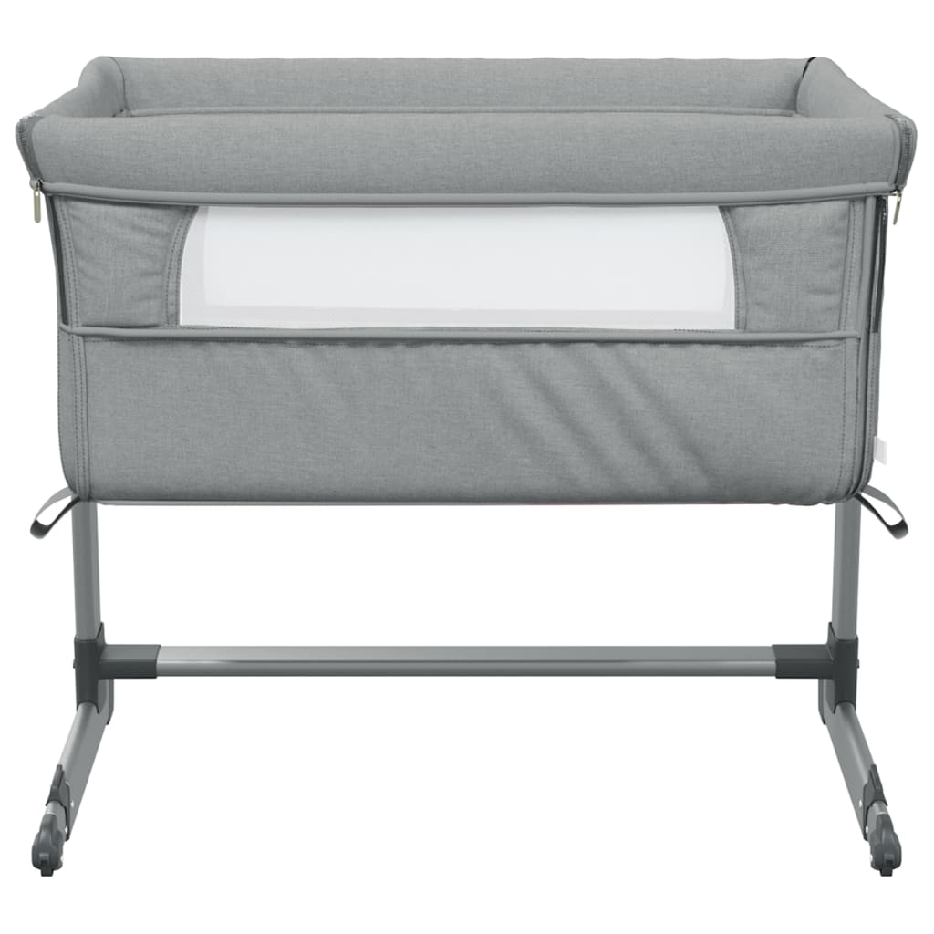 Baby bed with mattress light grey linen fabric