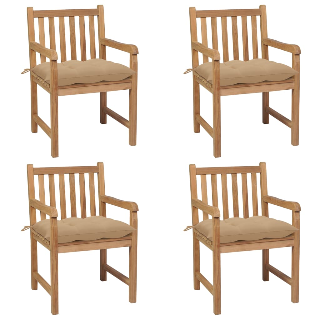 Garden chairs 4 pcs with beige cushions solid teak wood