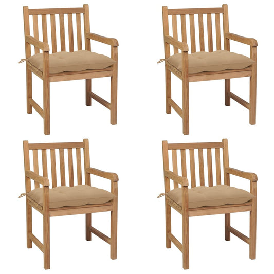 Garden chairs 4 pcs with beige cushions solid teak wood