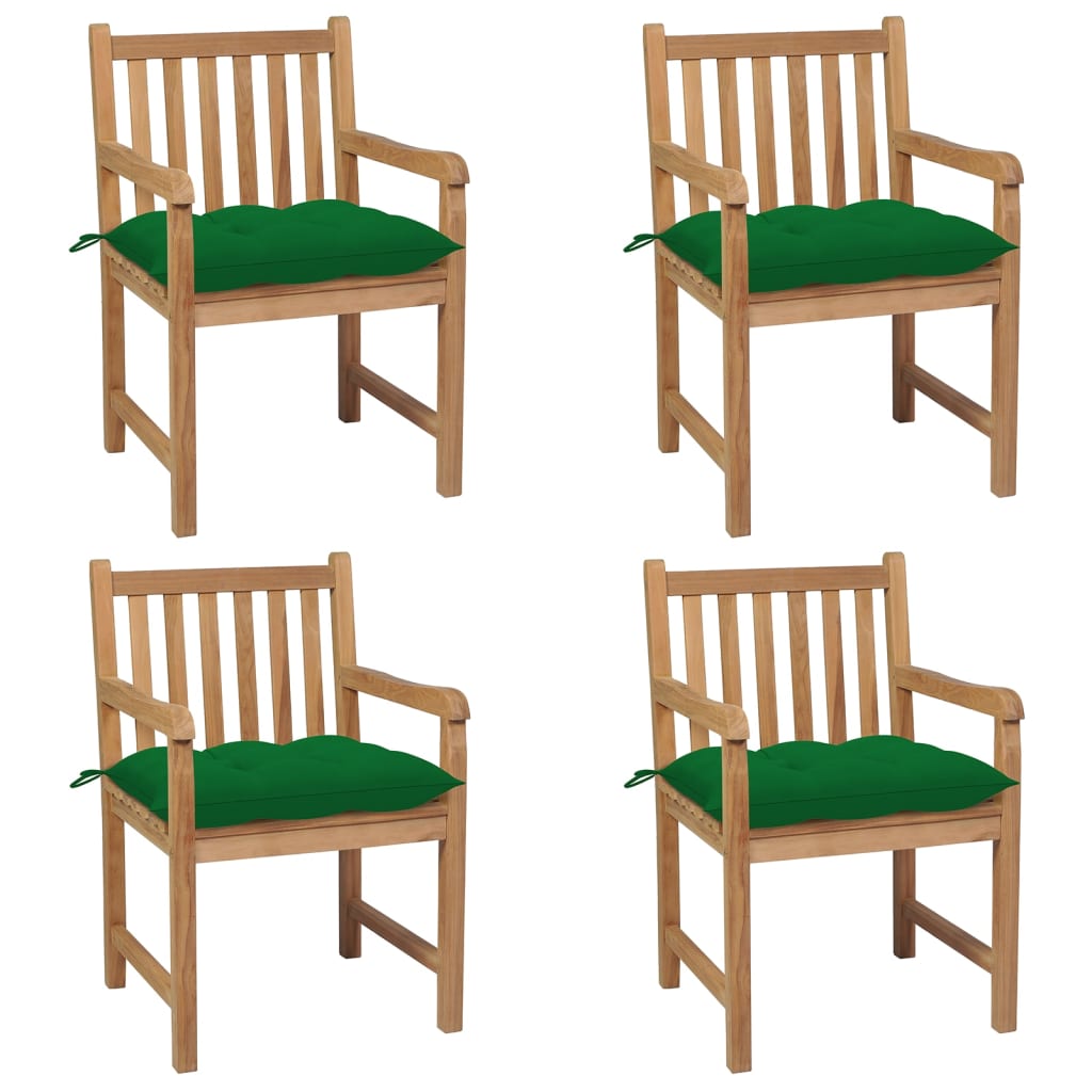 Garden chairs 4 pcs with green cushions solid teak wood