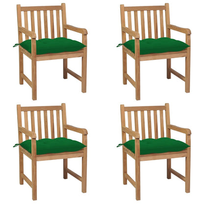 Garden chairs 4 pcs with green cushions solid teak wood