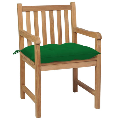 Garden chairs 4 pcs with green cushions solid teak wood