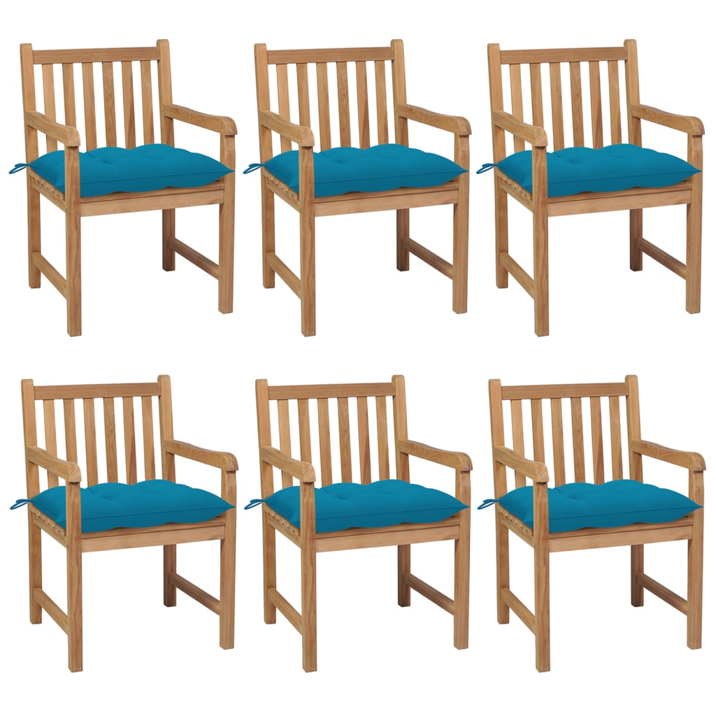 Garden chairs 6 pcs with light blue cushions solid teak wood