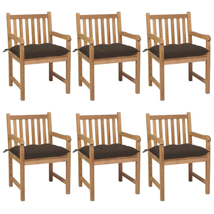 Garden chairs 6 pcs with taupe cushions solid teak wood