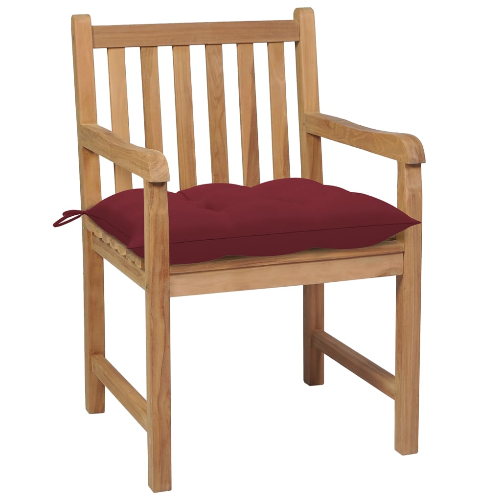 Garden chairs 6 pcs with wine red cushions solid teak wood