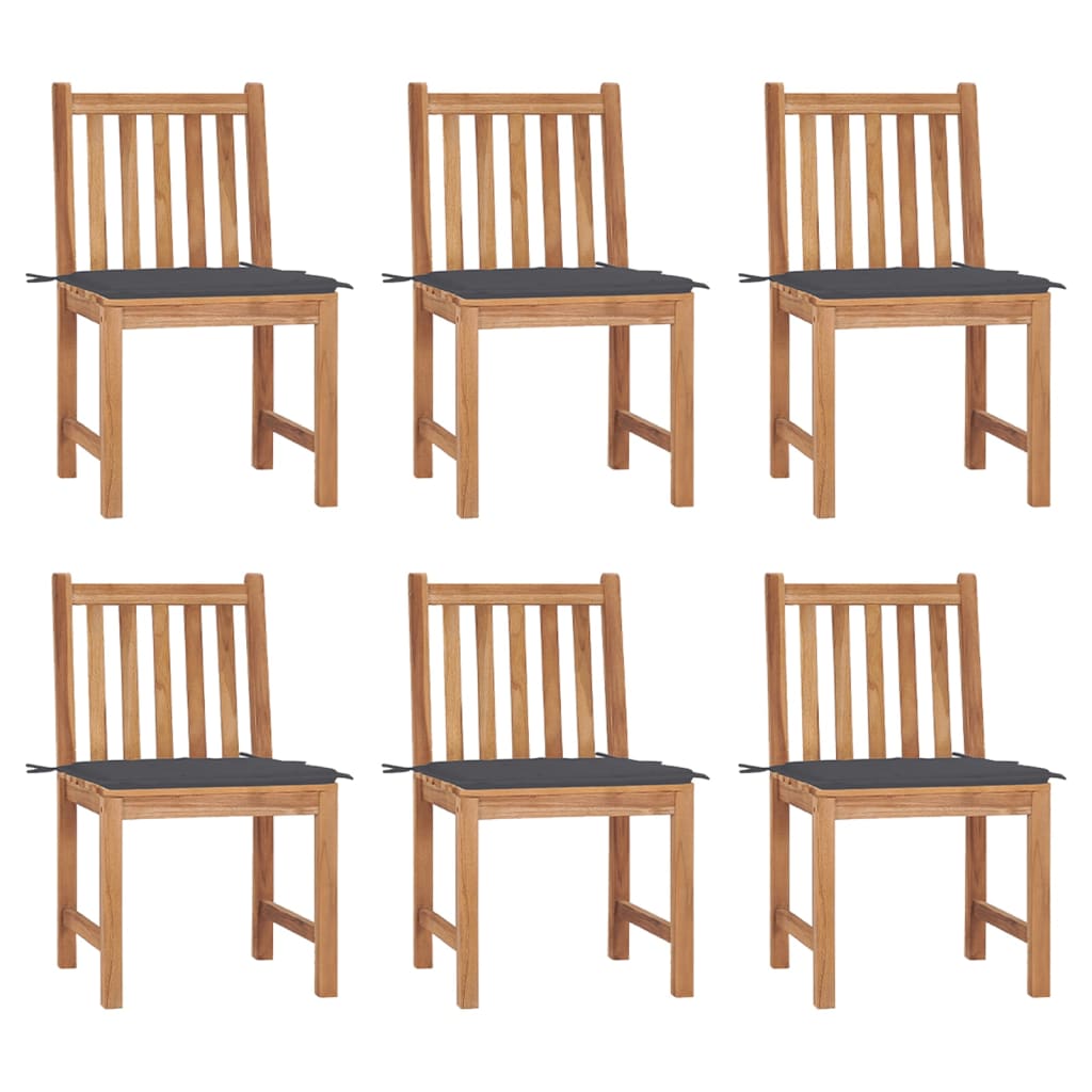 Garden chairs 6 pcs with cushions solid teak wood