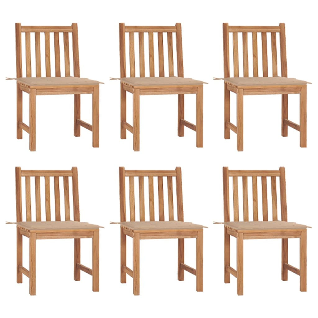 Garden chairs 6 pcs with cushions solid teak wood