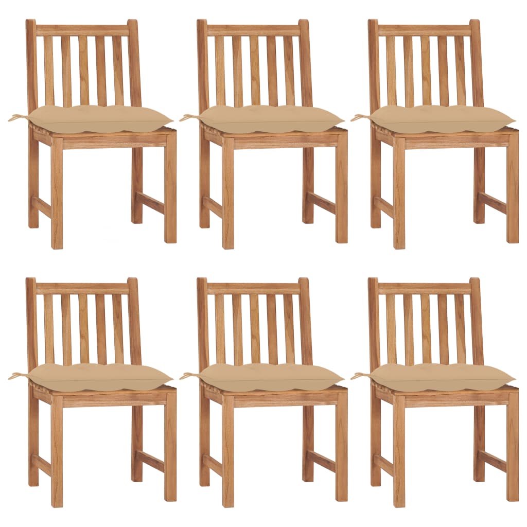 Garden chairs 6 pcs with cushions solid teak wood