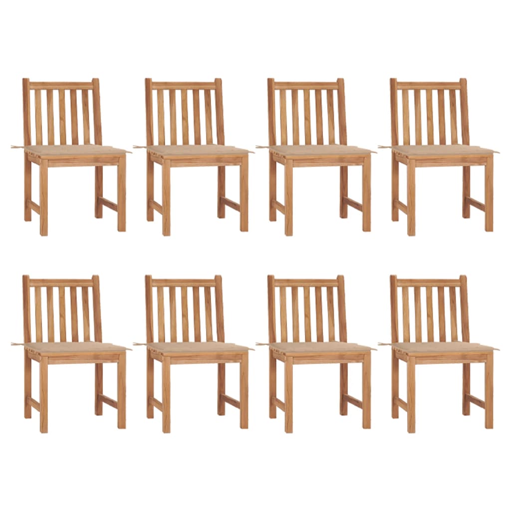 Garden chairs 8 pcs with cushions solid teak