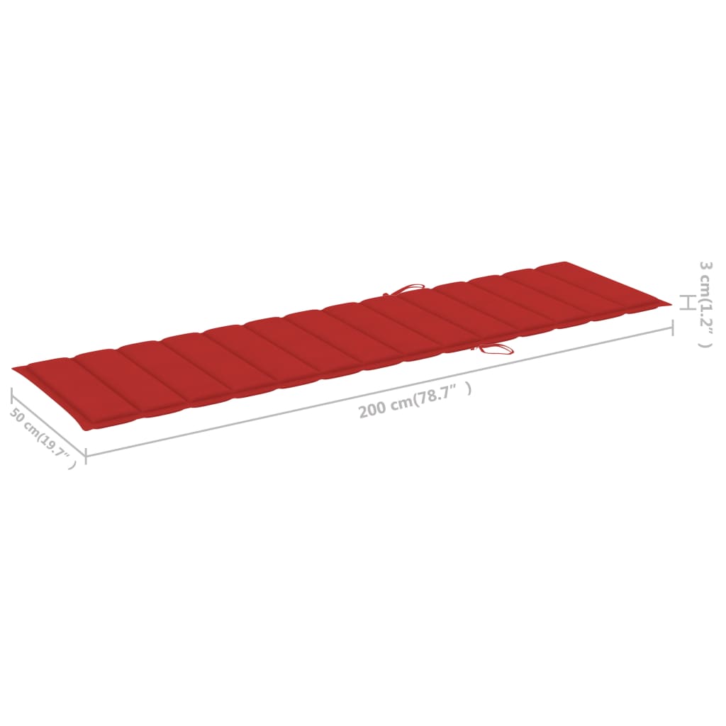 Sonnenliegen 2 Stk. mit Auflagen Rot Massivholz Teak