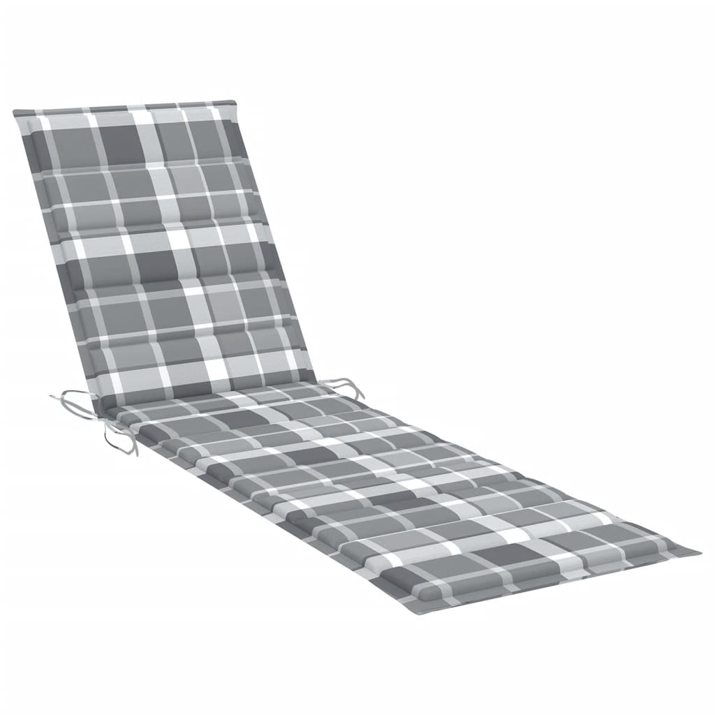 Sun loungers 2 pcs. cushions grey check pattern solid wood teak