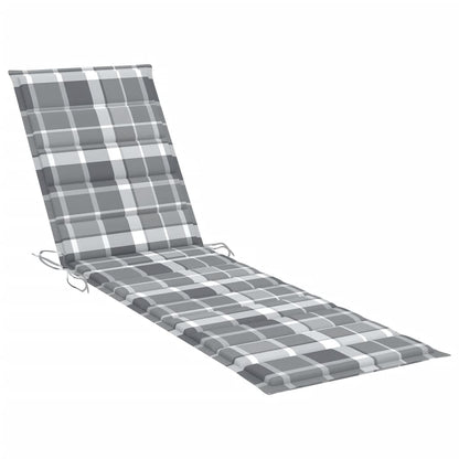 Sun loungers 2 pcs. cushions grey check pattern solid wood teak