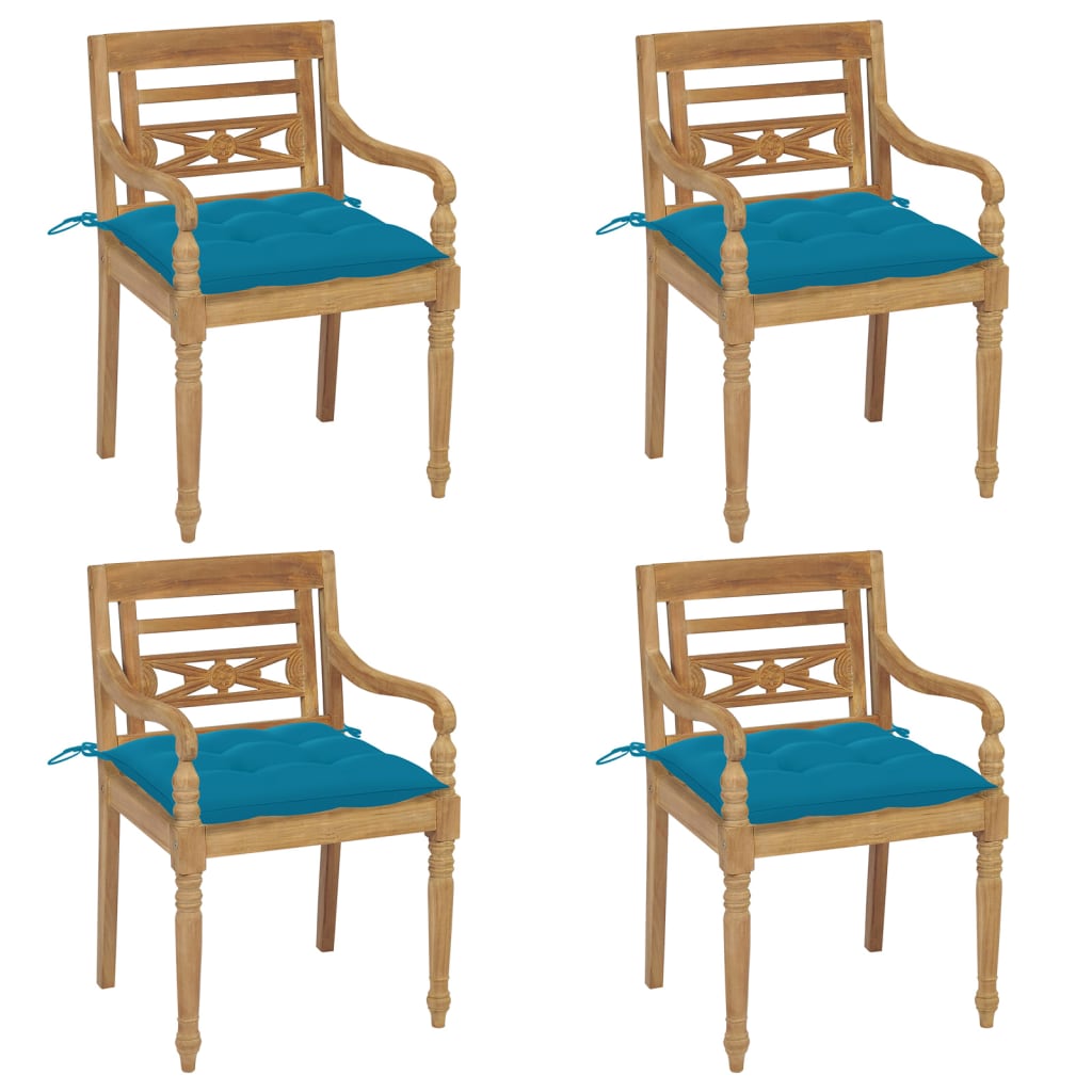 Batavia chairs with cushions 4 pcs. Solid teak wood