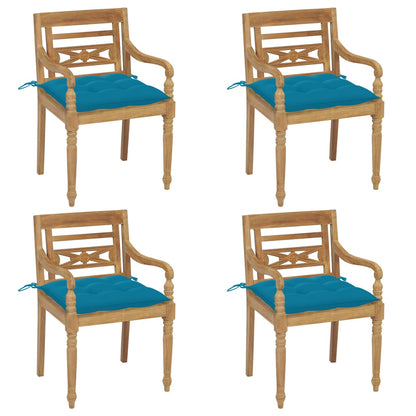 Batavia chairs with cushions 4 pcs. Solid teak wood