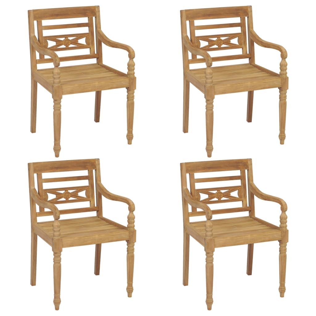 Batavia chairs with cushions 4 pcs. Solid teak wood