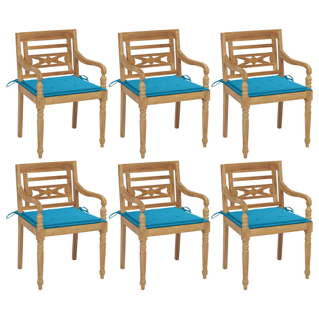 Batavia chairs with cushions 6 pcs. Solid teak wood