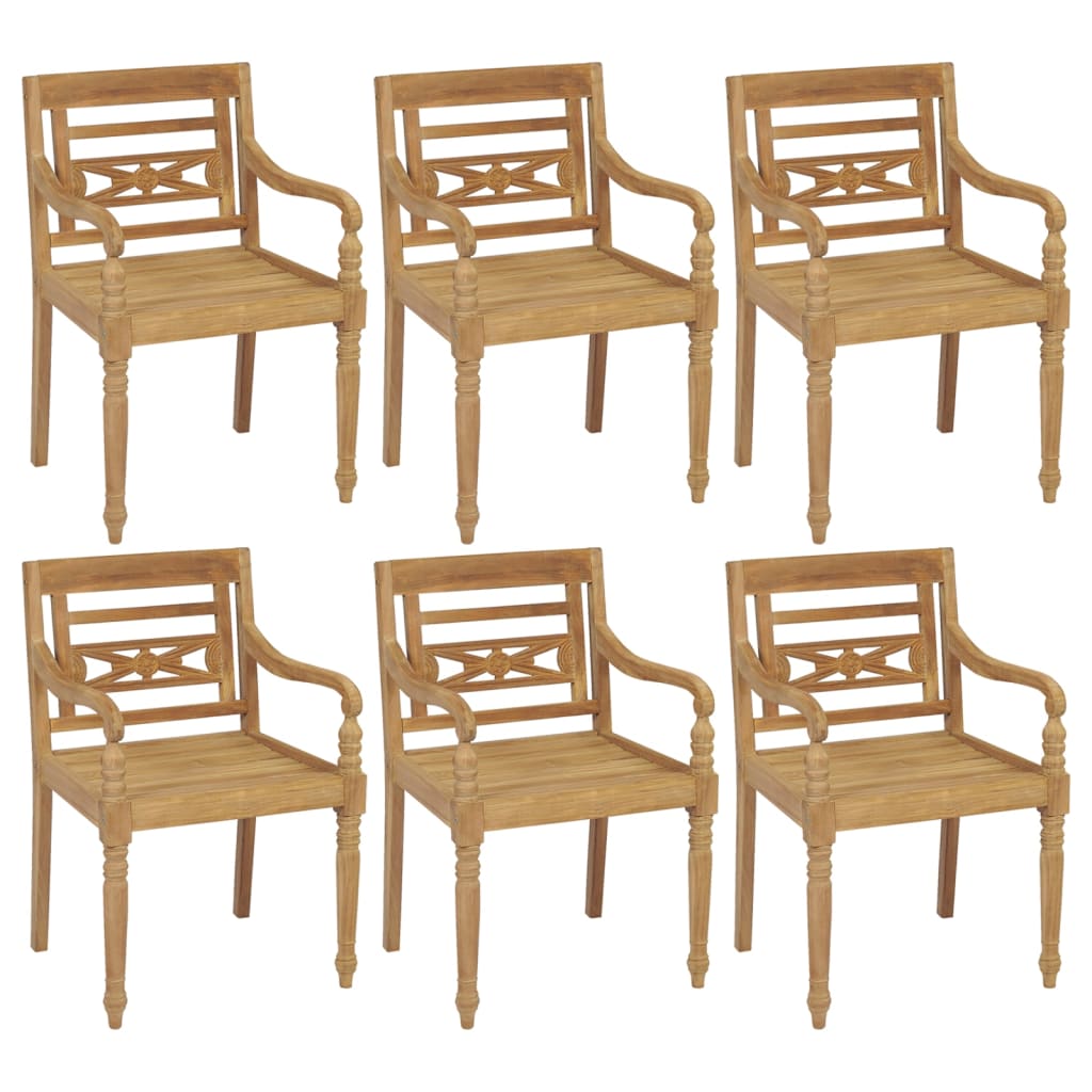 Batavia chairs with cushions 6 pcs. Solid teak wood