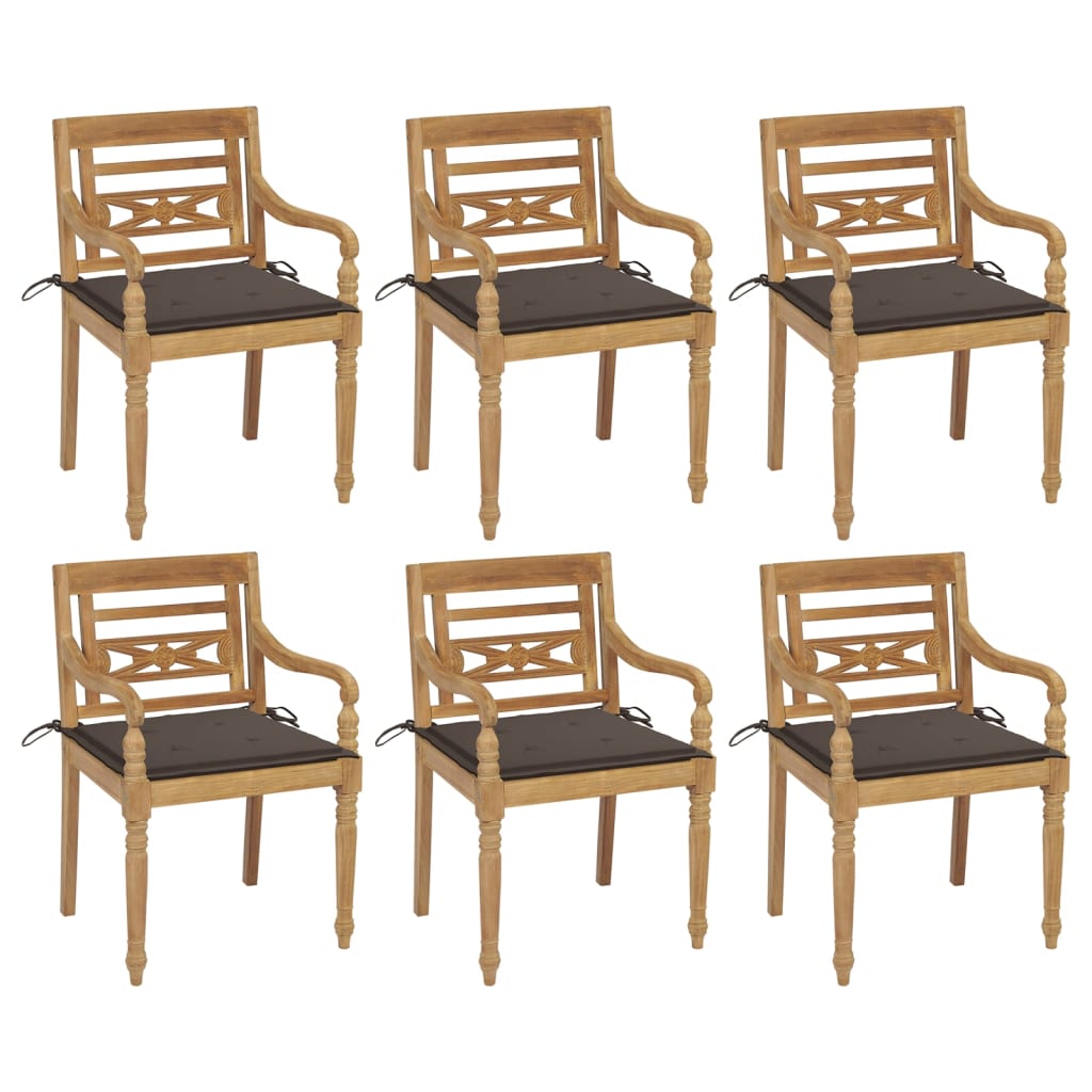 Batavia chairs with cushions 6 pcs. Solid teak wood