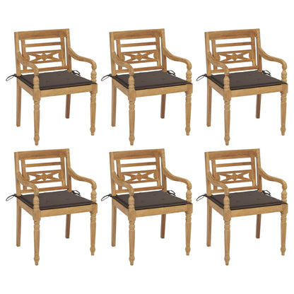 Batavia chairs with cushions 6 pcs. Solid teak wood