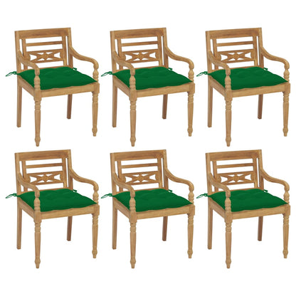 Batavia chairs with cushions 6 pcs. Solid teak wood