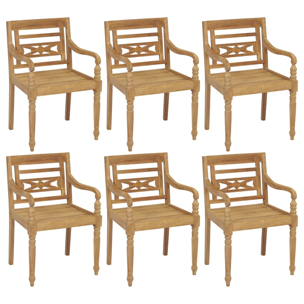 Batavia chairs with cushions 6 pcs. Solid teak wood