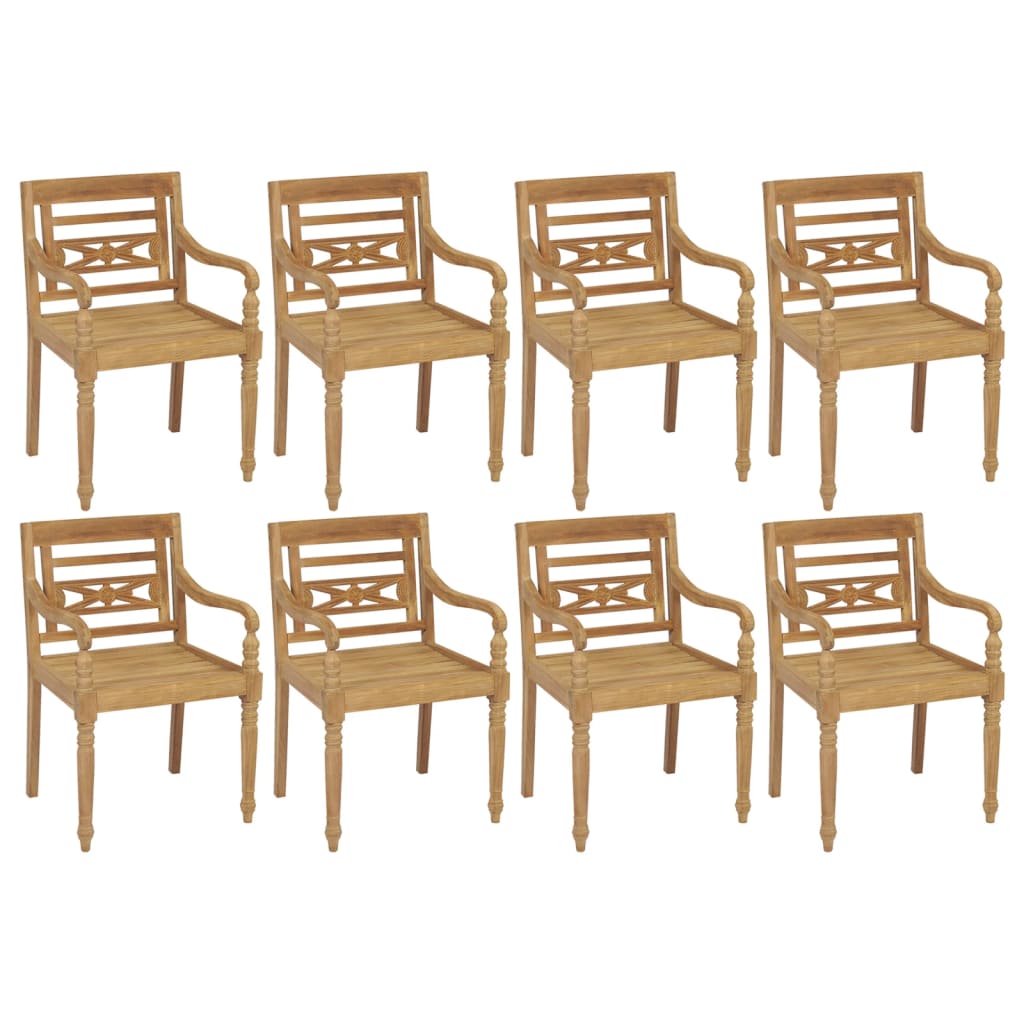 Batavia chairs with cushions 8 pcs. Solid teak wood