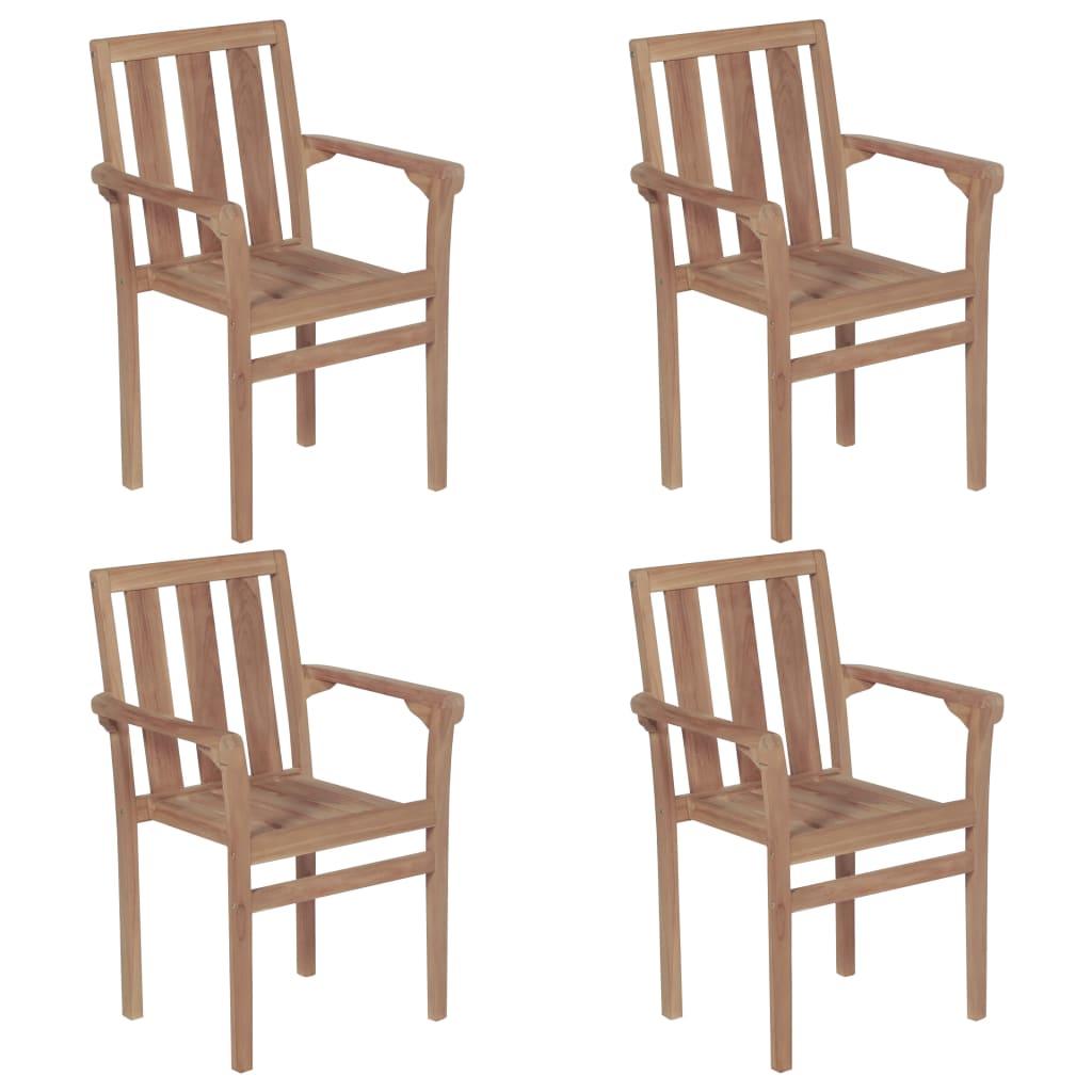 Stackable garden chairs with cushions 4 pcs. Solid teak wood